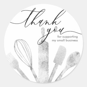 Sticker Rond Merci pour les outils de boulangerie argentés de c