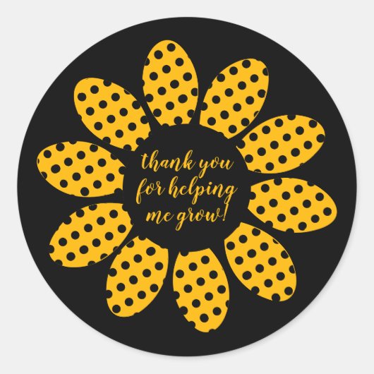 Sticker Rond Merci pour m'aider à grandir Fleur noir (Devant)