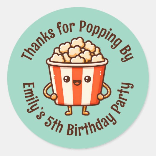 Sticker Rond Merci pour Popping By Custom Popcorn Party Favoris (Devant)