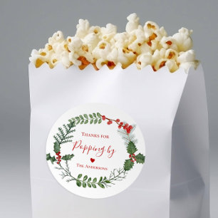 Sticker Rond Merci pour Popping By, Holiday Popcorn ou Soda