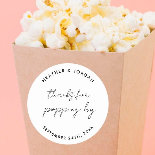 Sticker Rond Merci pour Popping par le Mariage Popcorn Favors