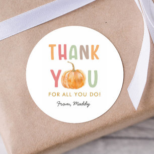 Sticker Rond Merci Pour Tout Vous Citrouille Thanksgiving Favor