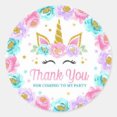 Sticker Rond Merci pour venir à mon parti Unicorn (Devant)