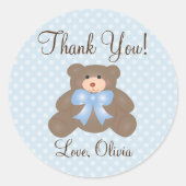 Sticker Rond Merci Pour Venir Baby shower Garçon Teddy Bear (Devant)