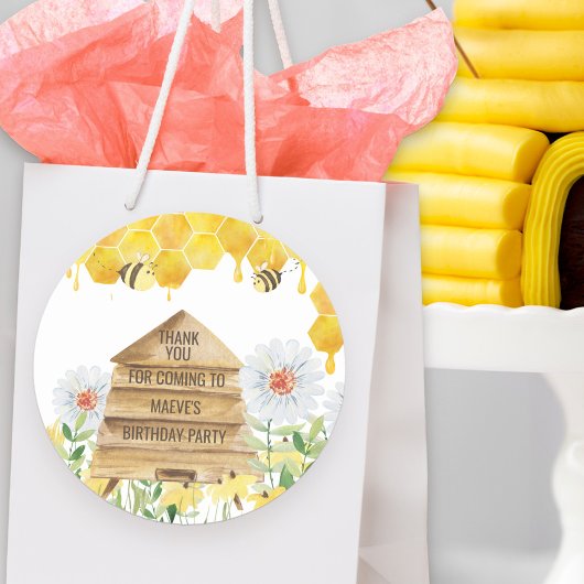 Sticker Rond Merci pour venir Bee Theme Anniversaire