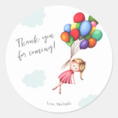 Sticker Rond Merci pour venir fille avec ballons amour (Devant)
