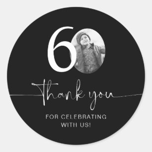 Sticker Rond Merci pour votre 60e anniversaire noir