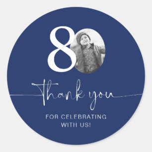 Sticker Rond Merci pour votre 80e anniversaire bleu