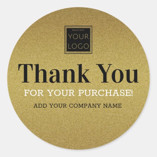 Sticker Rond Merci pour votre achat en paillettes dorées (Devant)