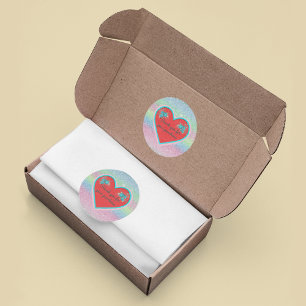 Sticker Rond Merci pour votre achat fleurs de cœur pastel