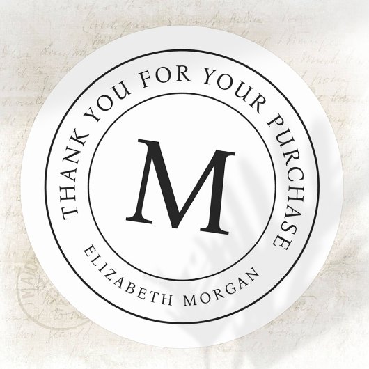 Sticker Rond Merci Pour Votre Achat Monogramme Moderne