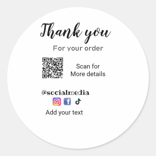 Sticker Rond Merci pour votre commande ajouter q r coordonnées  (Devant)