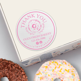 Sticker Rond Merci Pour Votre Commande Boulangerie Pink Donut