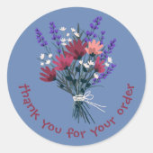 Sticker Rond "Merci pour votre commande" Bouquet de fleurs sur (Devant)