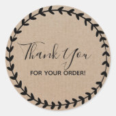 Sticker Rond Merci pour votre commande Classe papier Kraft Vint (Devant)
