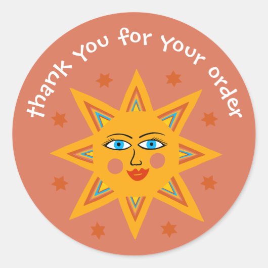 Sticker Rond "Merci pour votre commande" Cute Custom Sun (Devant)