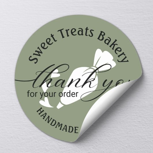 Sticker Rond Merci Pour Votre Commande Cute Sege Green Cake Bak