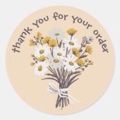Sticker Rond "Merci pour votre commande" Daisy Bouquet Custom (Devant)