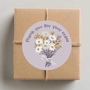 Sticker Rond "Merci pour votre commande" Daisy Bouquet Custom