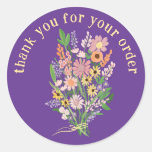 Sticker Rond "Merci pour votre commande" Fleur sauvage Bouquet