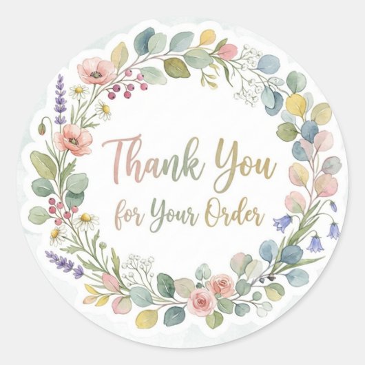 Sticker Rond Merci pour votre commande floral (Devant)