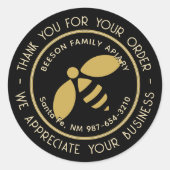 Sticker Rond Merci pour votre commande Gold Bee Apiary Honey (Devant)