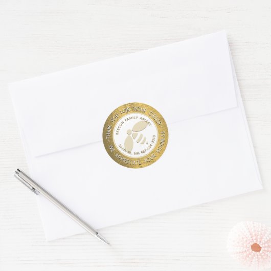 Sticker Rond Merci pour votre commande Gold bee Apiary Nom (Enveloppe)
