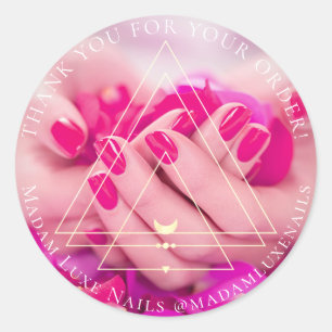Sticker Rond Merci Pour Votre Commande Luxe Nails Rose Rouge