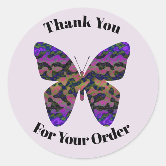Sticker Rond Merci pour votre commande Purple Vivid Papillon (Devant)