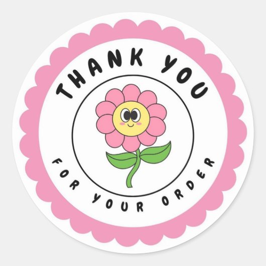 Sticker Rond Merci Pour Votre Commande Retro Rose Flower Circle (Devant)