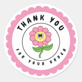 Sticker Rond Merci Pour Votre Commande Retro Rose Flower Circle