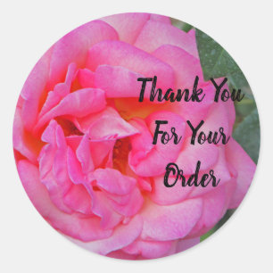 Sticker Rond Merci Pour Votre Commande Rose Photo Flower