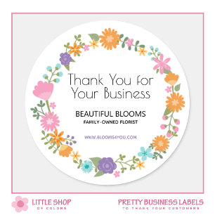 Sticker Rond Merci pour votre entreprise Floral