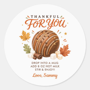 Sticker Rond Merci pour vous bombe de cacao chaud de Thanksgivi