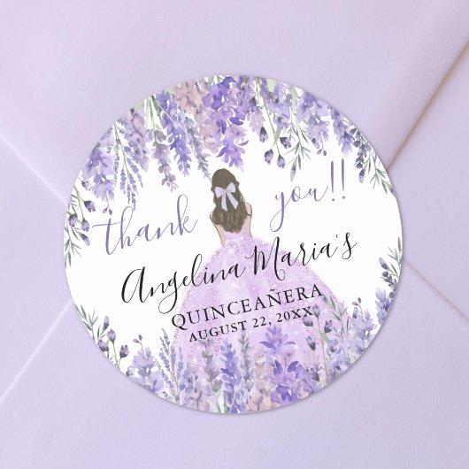 Sticker Rond Merci pourpre Floral Quinceanera