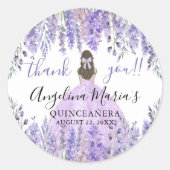Sticker Rond Merci pourpre Floral Quinceanera (Devant)