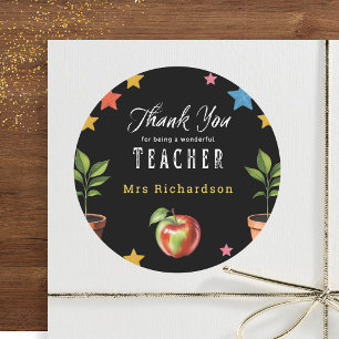 Sticker Rond Merci Professeur Tableau Noir Pomme Personnalisé