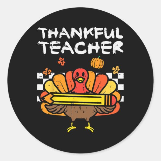 Sticker Rond Merci Professeur Thanksgiving Turquie Retro Chute  (Devant)
