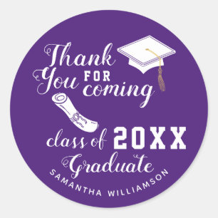 Sticker Rond Merci Purple et Blanc Classe de 2025 Graduate