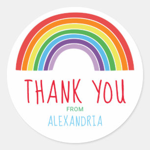 Sticker Rond Merci Rainbow Anniversaire de enfant Party