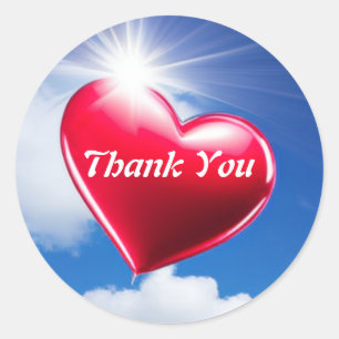 Sticker rond Merci Red Love Heart Classic