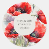 Sticker Rond Merci Red Poppy pour votre commande (Devant)