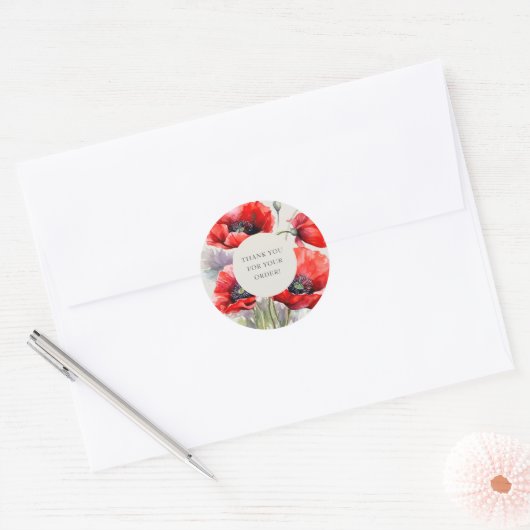 Sticker Rond Merci Red Poppy pour votre commande (Enveloppe)