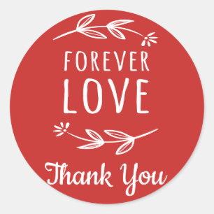 Sticker Rond Merci Red & White Laurel Leaf Love Mariage