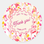 Sticker Rond Merci Retro Abstrait Rose Wavy Personnalisé (Devant)