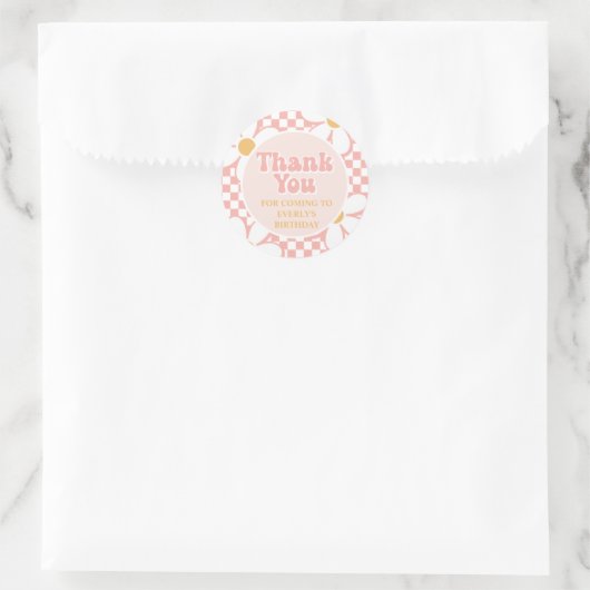 Sticker Rond Merci rétro Pink Daisy Checker (Sac)