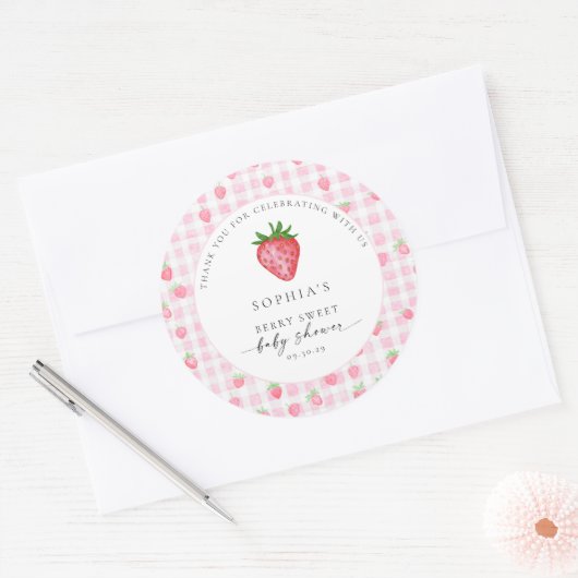 Sticker Rond Merci rond Baby shower de fraise Berry Sweet (Enveloppe)