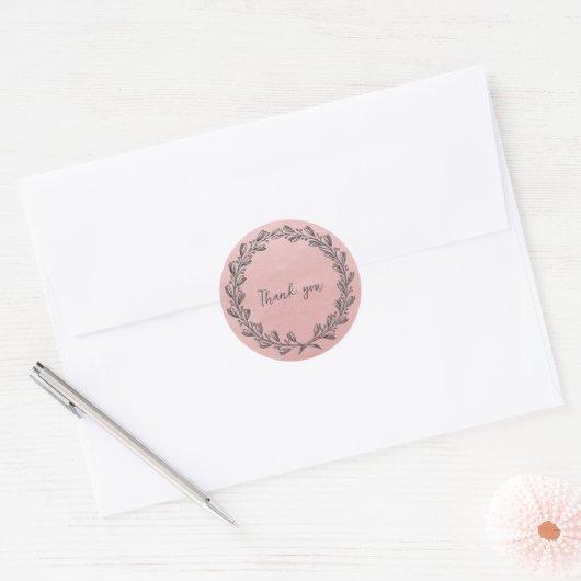 Sticker rond Merci rose (Enveloppe)