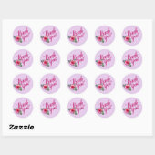 Sticker Rond Merci Rose amour romantique (Feuille)
