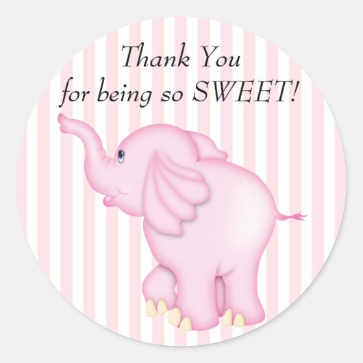 Sticker Rond Merci  rose Baby shower éléphant (Devant)